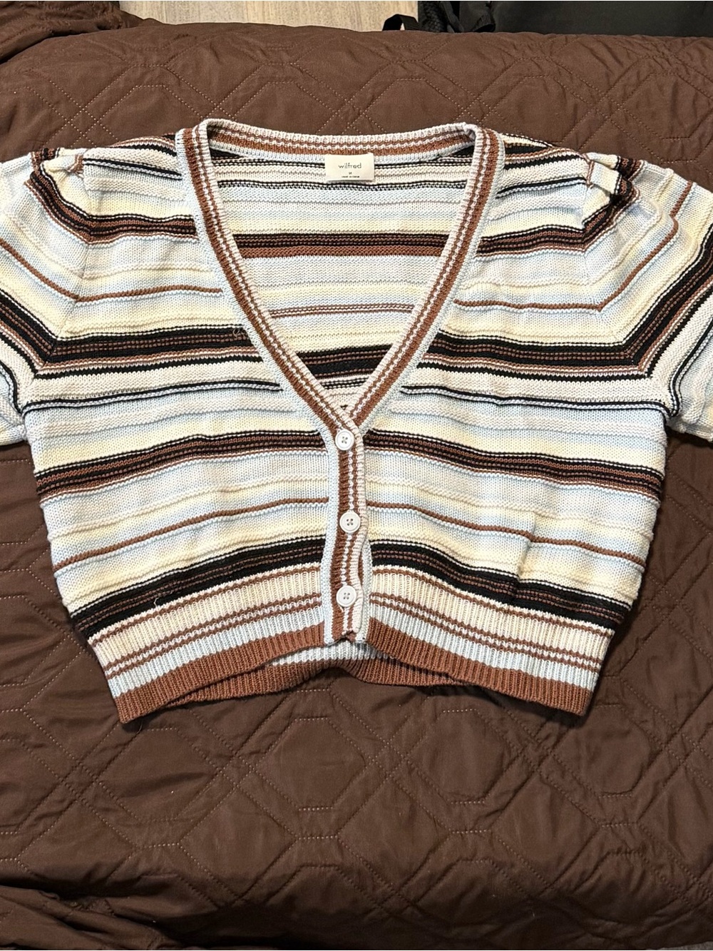 Wilfred Striped V-Neck Cropped Sweater Cardigan